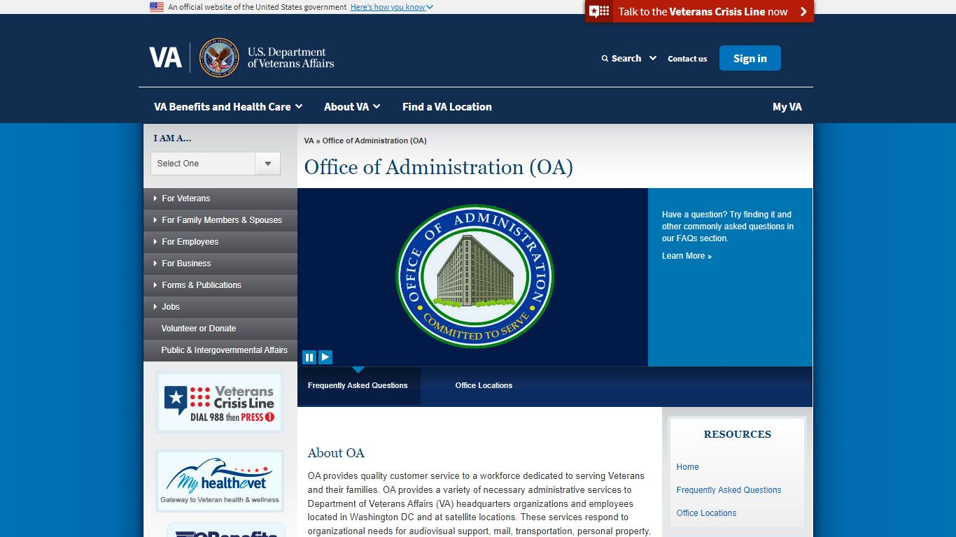 Office of Administration (OA) - Veterans Affairs
